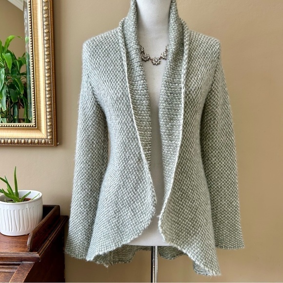 Wooden Ships Dylan Open Cardigan Sweater Blazer Gray Green White Shawl Collar - Picture 3 of 13